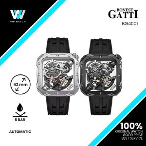 Bonest Gatti Square Hollow Skeleton Automatic Self Wind Men Watch BG4001