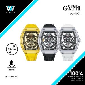 Bonest Gatti K9 Crystal Tonneau Skeleton Automatic Tourbillon Watch BG7001