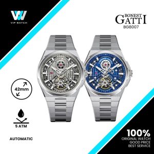 Bonest Gatti Skeletonized Mechanical Automatic Watch Sapphire Crystal 316L Stainless Steel 42MM 5ATM Original BG8007