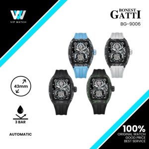 Bonest Gatti Automatic Tourbillon Movement Tonneau Shaped Forged Carbon Fiber Case Sapphire Crystal Fluororubber Strap 3ATM Waterproof Luminous BG9006
