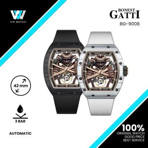 Bonest Gatti Automatic Tonneau Watch Phantom Black Warrior Dial Carbon Fiber Skeleton Self Wind Movement Sapphire Crystal Luminous Watch BG9008