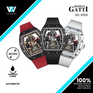Bonest Gatti Automatic Tonneau Watch Spartan Warrior Series Carbon Fiber Skeleton Self Wind Movement Sapphire Crystal Luminous Watch BG9009